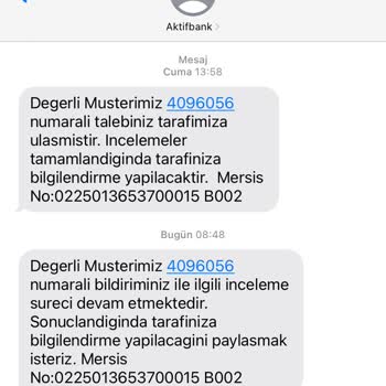 Aktif Bank Kredi Şikayet Gelen SMS Hakkında