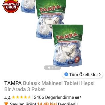 Tampa Beyaz Bulaşık Makinesi Tabletin Temizleme Özelliğinin Olmadığı