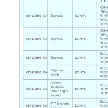 Konya Selçuklu PTT Kargo Gönderilmemesi