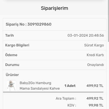 Baby Days Mama Sandalyemi Göndermiyor