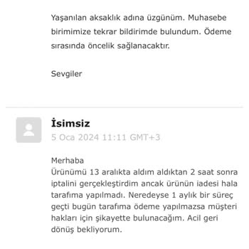 Vivense İptal Edilen Ürün İçin Para İadesi