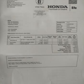 Honda Efe Servisinin Gereksiz İşlem Yapılıp Para Alması