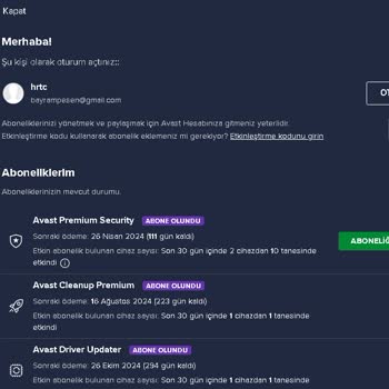 Avast A. Premium Sec. Abonesi Olduğum Halde Bu Özelliği Kullanamıyorum.