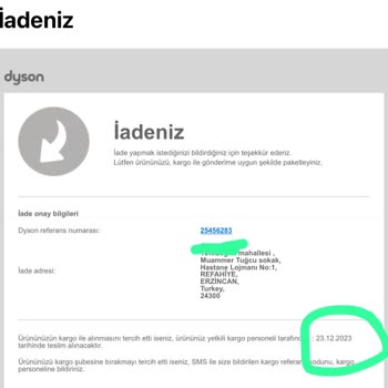 Dyson İade Tutarını Yatırmıyor