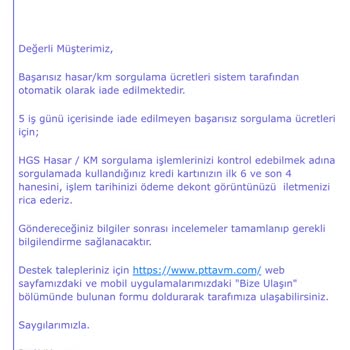 PttAVM HGS Hasar Kaydı İadem Yapılmadı