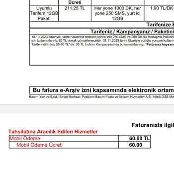 Vodafone Faturasına Eklenen Kaynağı Belirsiz 60 TL Mobil Ödeme Tutarı