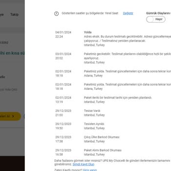 UPS Firması 10 Günü Geçmesine Rağmen Kargo Teslimi Yapmıyor.