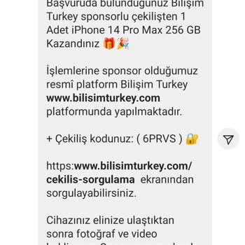 Bilişim Turkey (Bilisimturkey.com) Kazandığım İphone 14 Pro Max Teslim Edilmedi