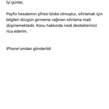 Payfix Şifremi Unuttum Fakat Mail Gelmiyor.
