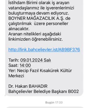 Bahçelievler Belediyesi Bahcelievler Belediyesinden Mesaj Gelmesini İstemiyorum!
