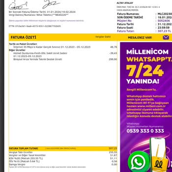 Millenicom Fesih Sonrası Yüksek Fatura