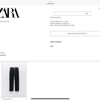 Zara Ürünümün İade Ücretini Yollamayıp Ürünümü Aldı