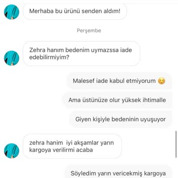 Gardrops Beden Uymadığı İçin İade