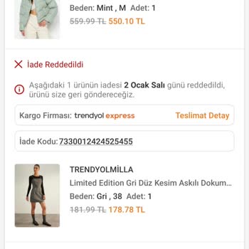 Trendyolmilla İademi İptal Etti