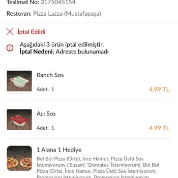 PizzaLazza Gebze'de Sipariş Edilen Pizzanın Teslim Edilmemesi Ve Ödemenin Alınması Şikayeti