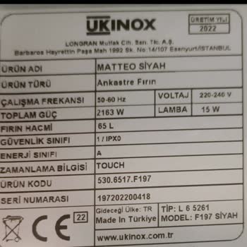 Ukinox Ankastre Fırın Hemen Bozuldu