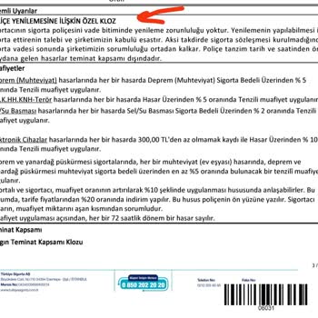 Türkiye Sigorta Rızam Dışında Sigorta Poliçesi Yenilemiş