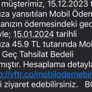 Vodafone Mobil Ödeme Geç Tahsilat Bedeli