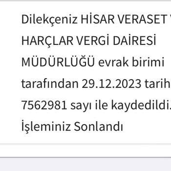 Hisar Veraset Ve Harçlar Vergi Dairesi Müdürlüğü Para İadesi Yapılmadı