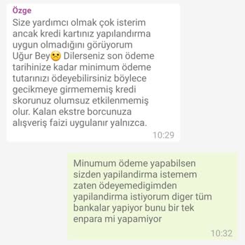 Enpara K. Kartı Borcumu Yapılandırmıyor.