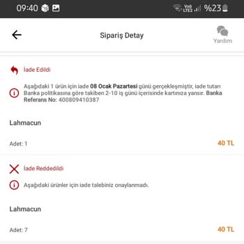 Trendyol Yemek Almadığım Siparişe İade Yapmıyor
