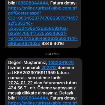 TÜRKSAT Kablo Net Faturalandırma Problemi