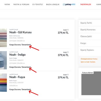 Yataş Sipariş Durumunu Doğru Gösteremiyor