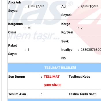 Aras Kargo Aras Geç Ve Yanlış Dağıtıma Giden Kargo