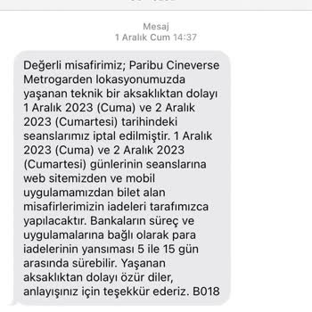 Paribu Cineverse Ücret İadesi Yapılmaması