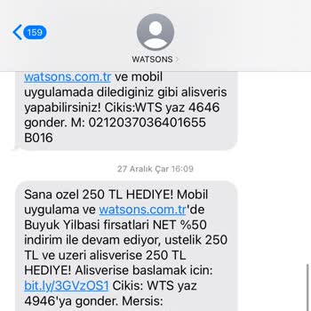 Watsons 250 Tl Hediyesini Yüklemedi