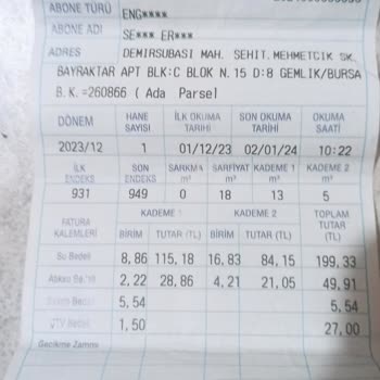 Gemlik BUSKİ Su İdaresi Rast Gele Fatura Yazma