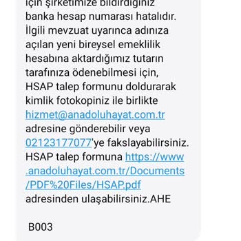 Anadolu Hayat Emeklilik Cayma İşleminden Sonra Paramı Alamadım