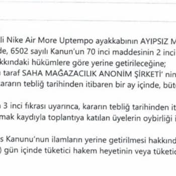 Sneaks Up Tüketici Hakem Heyeti Kararım Dikkate Alınmadı.