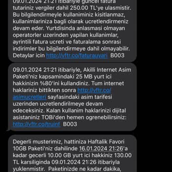 Vodafone Tarife Aşımı, El Paket Ücreti