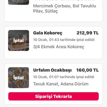 Yemeksepeti Sürekli Sipariş İptali