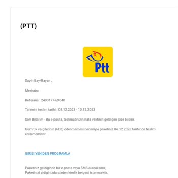 PTT Kargo Maili Geldi Yurt Dışından Kargo Vermediğim Halde