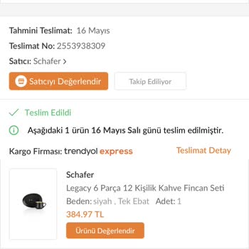 Schafer Fincan Takımı Parçalandı