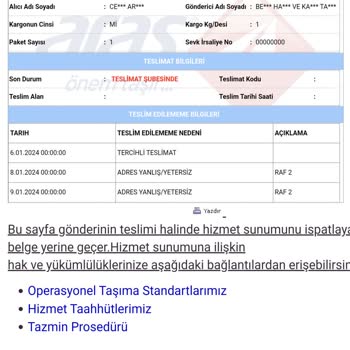 Aras Kargo Sürekli Saçma Açıklamalarla Kargoyu Adrese Teslim Etmiyor