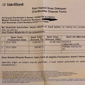 VakıfBank K. Kartı Googleads Ve Param/DeFacto İzinsiz İşlem Yapılmış.