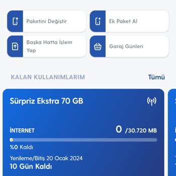 Turkcell Sürpriz Extra 70GB Sürekli Aşım Yapması