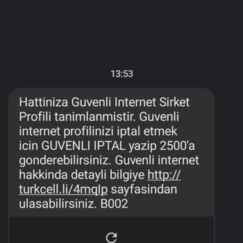 Turkcell Güvenli İnternet Ve Profil Değişim Mesajı