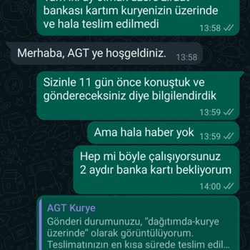 AGT Kurye (aynigunteslim.com) Banka Kartının Teslim Edilememesi Ve Kurye Hizmeti Şikayeti