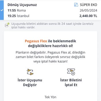 Pegasus Flex Hizmet Bedeli Değişikliği