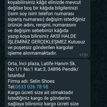 Selinshoes İade Almıyor Kargo Ücretini Talep Ediyor