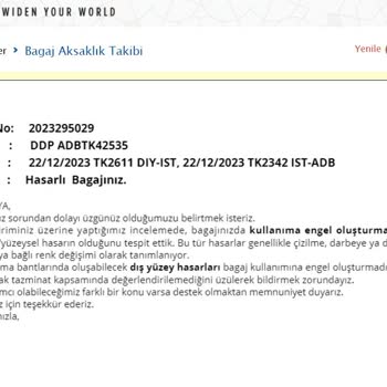THY Bagaj Aksaklık Raporu Hk.