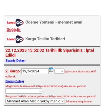 LensciGo Siparişimi Göndermedi