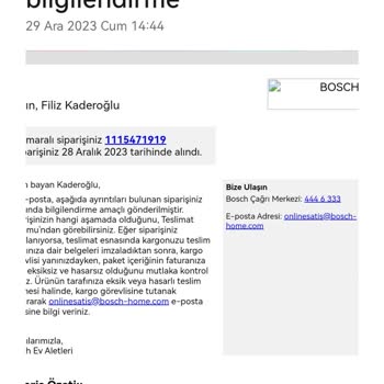 Bosch Yanlış Ürün Gönderimi