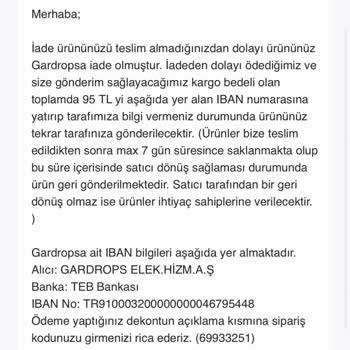 Gardrops İademi Başka Yere Teslim Etmiş