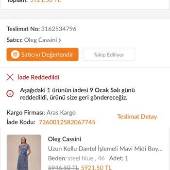 Oleg Cassini & Trendyol Asılsız İade Reddi