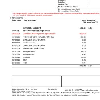 HSBC Kart Aidatı Ve Nakit Çekilememesi